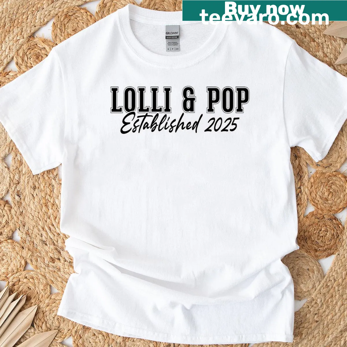 Couple's T-shirt with 'Lolli And Pop Established 2025' text — on a men's t-shirt