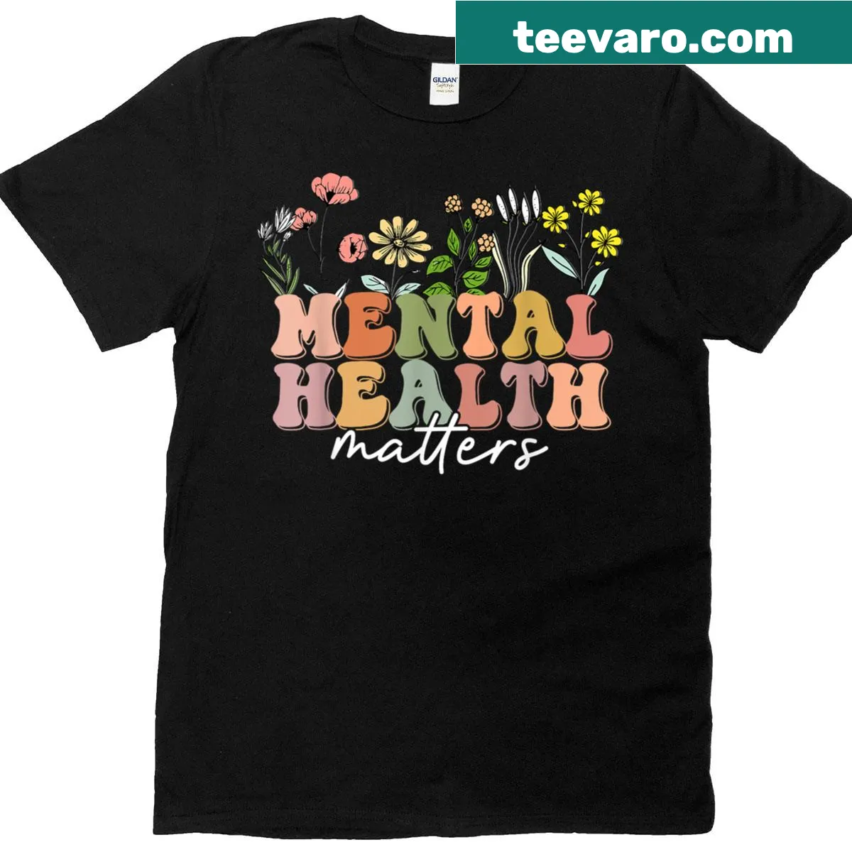 T-shirt with 'Mental Health Matters' motivational text design. — on a men's t-shirt