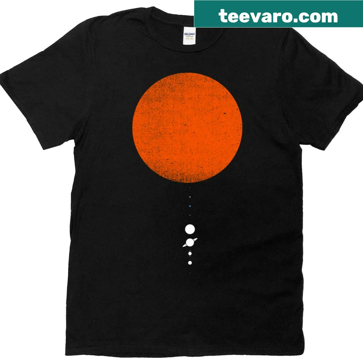 Minimalist solar system line-art T-shirt design — on a men's t-shirt