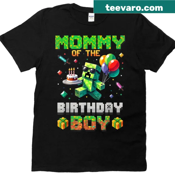 Pixelated birthday gamer mom t-shirt with fun graphics