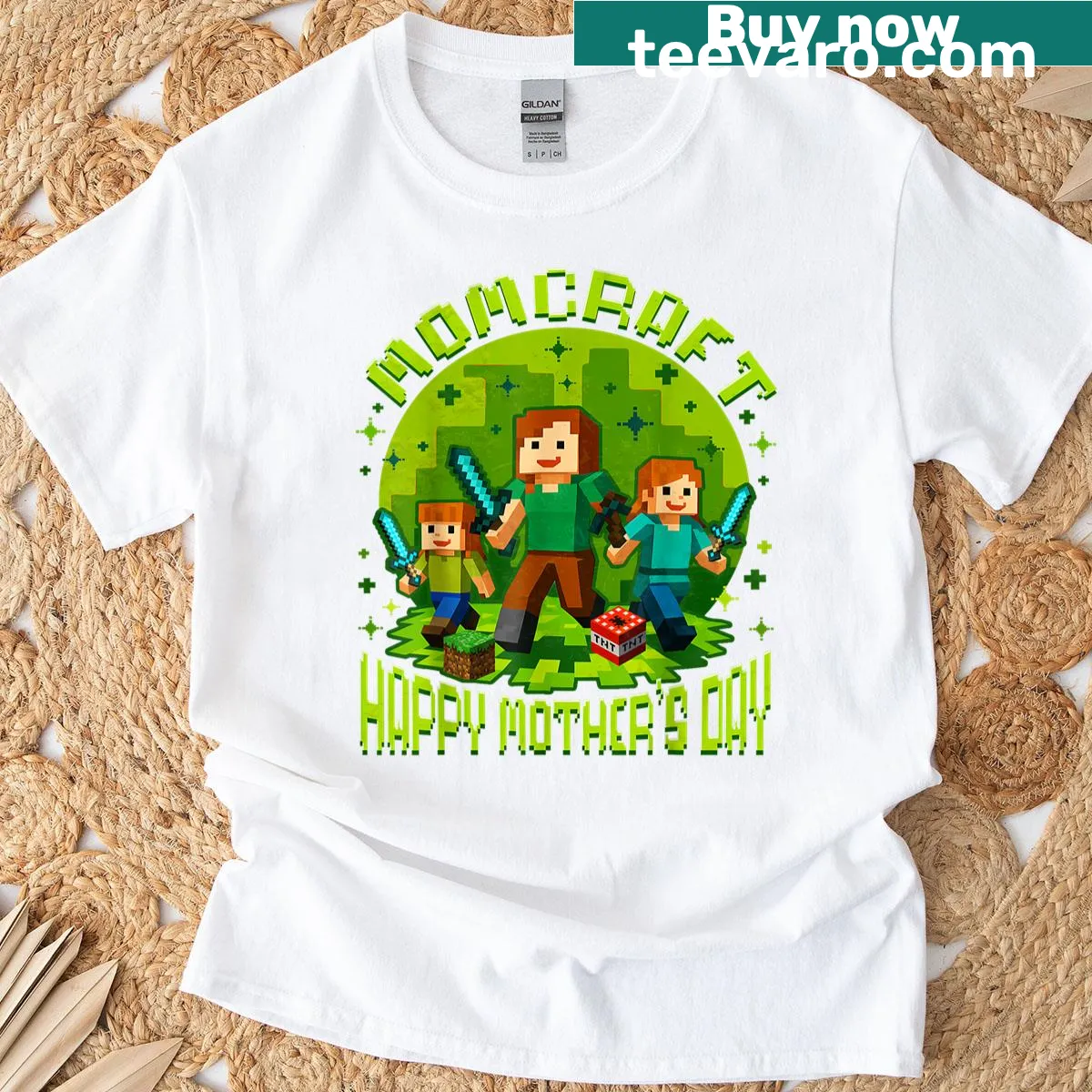Pixel art graphic celebrating gaming moms on a t-shirt — on a men's t-shirt