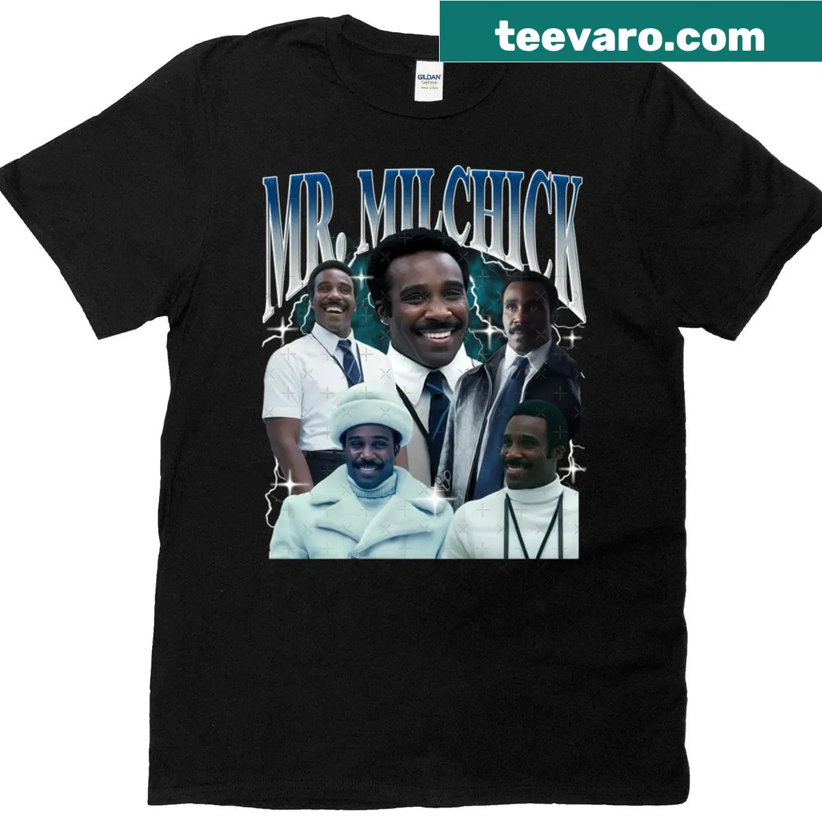 Retro T-shirt featuring a design inspired by Mr. Milchick from Severance — on a men's t-shirt
