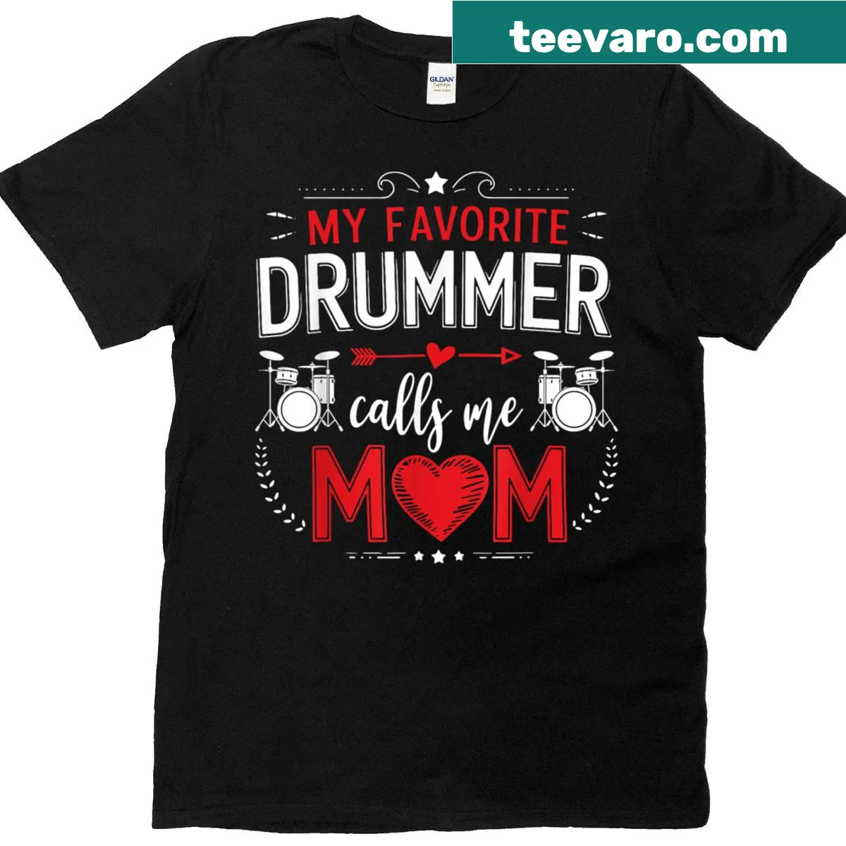 Funny T-shirt for moms with drummer-themed text — on a men's t-shirt