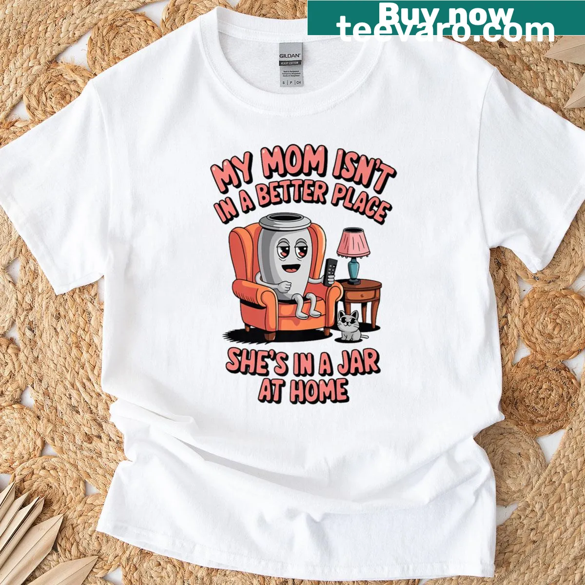 Funny t-shirt with the phrase about mom in a jar — on a men's t-shirt