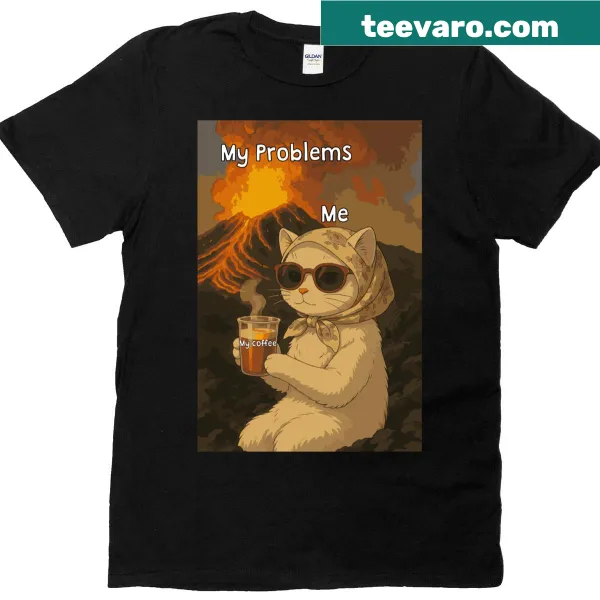 Bold design tee with humorous phrase about carefree attitude.