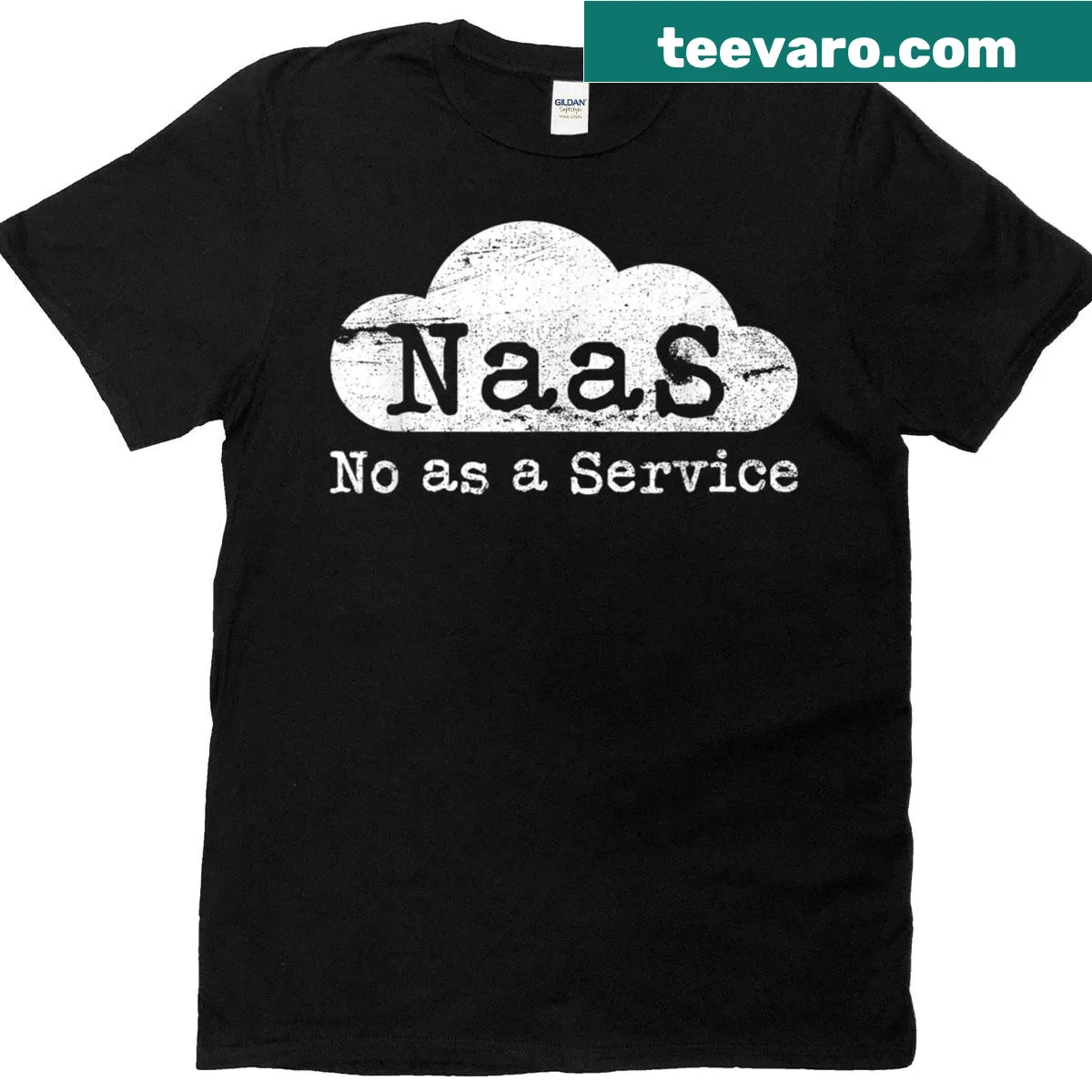 Funny Naas No As A Service T-shirt with humorous tech-themed typography — on a men's t-shirt