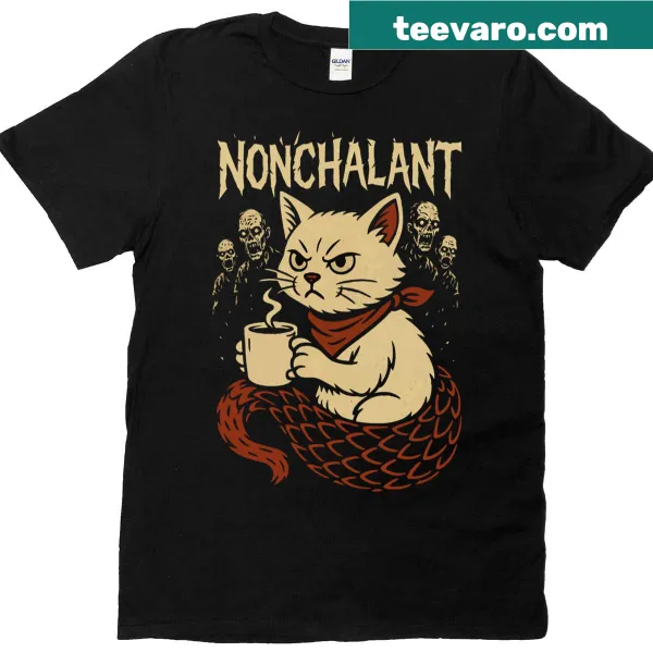 T-shirt featuring a relaxed illustration of a nonchalant cat.