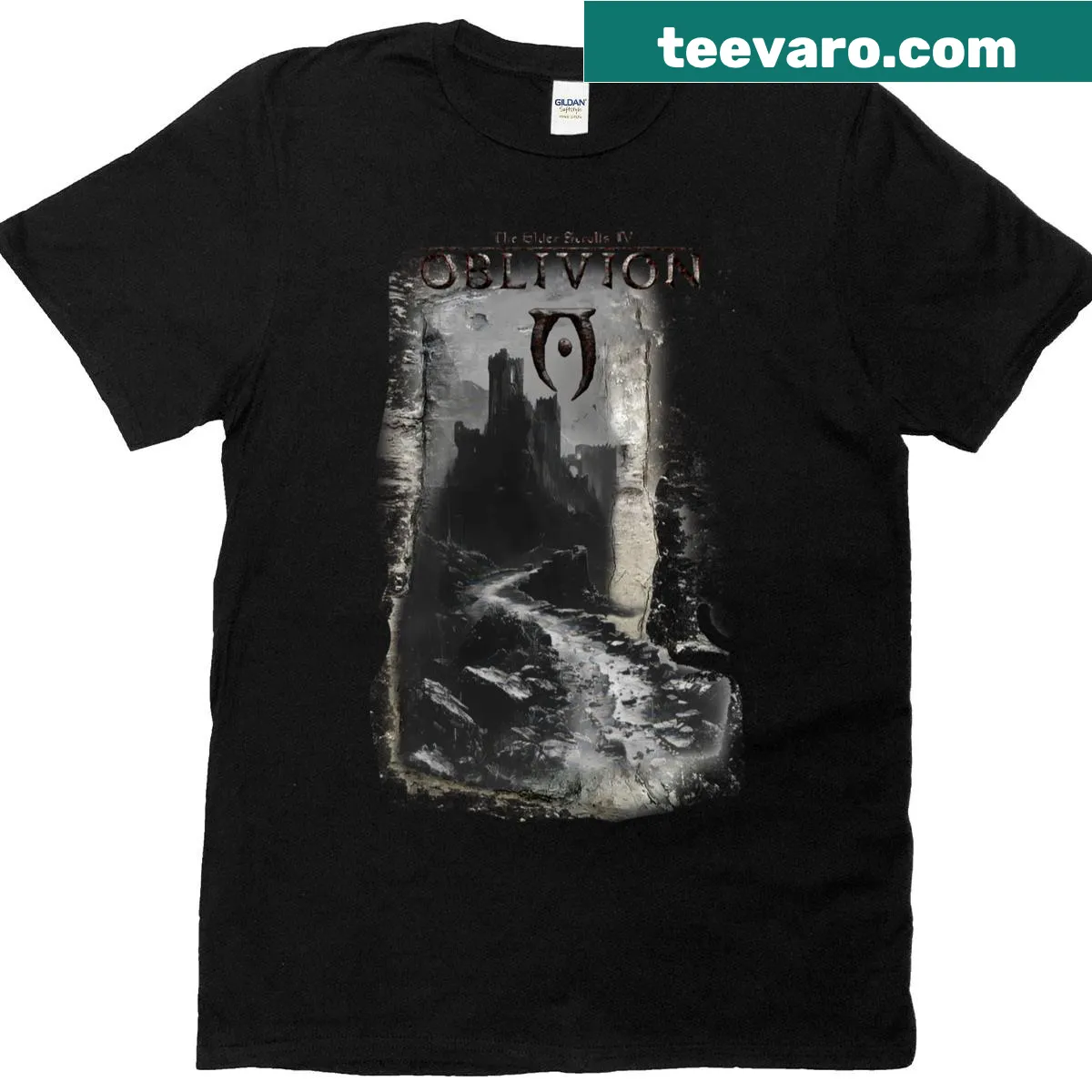 Oversized T-shirt featuring Oblivion Remastered fanart design — on a men's t-shirt