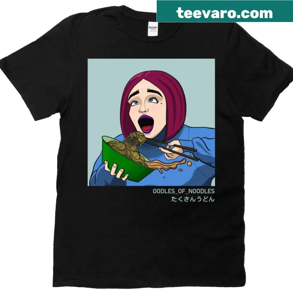Whimsical oversized T-shirt featuring a bowl of noodles in a playful design