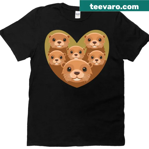 T-shirt with otter faces inside a love heart illustration