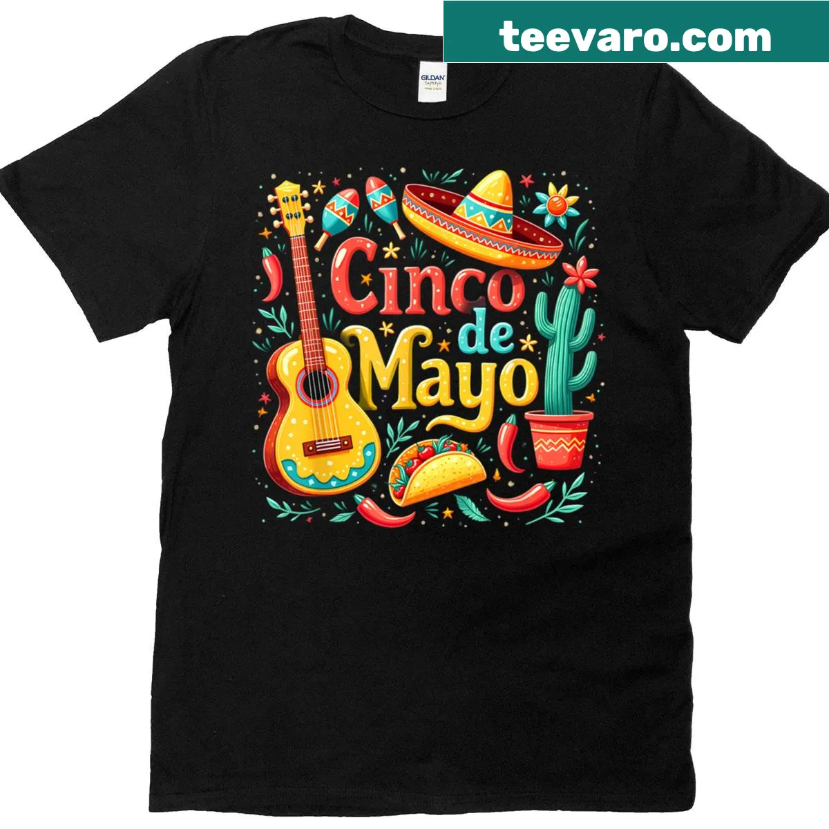 Fun Cinco de Mayo T-shirt with festive graphics — on a men's t-shirt