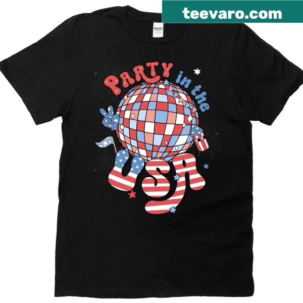 Fourth of July T-shirt featuring a disco ball design celebrating independence