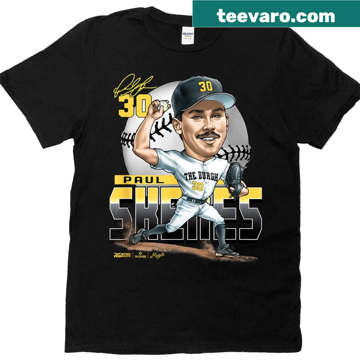 Pittsburgh baseball T-shirt featuring graphic of Paul Skenes — on a men's t-shirt