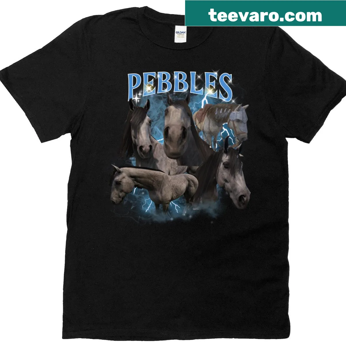 Vintage T-shirt with a nostalgic graphic of a playful horse for kids — on a men's t-shirt