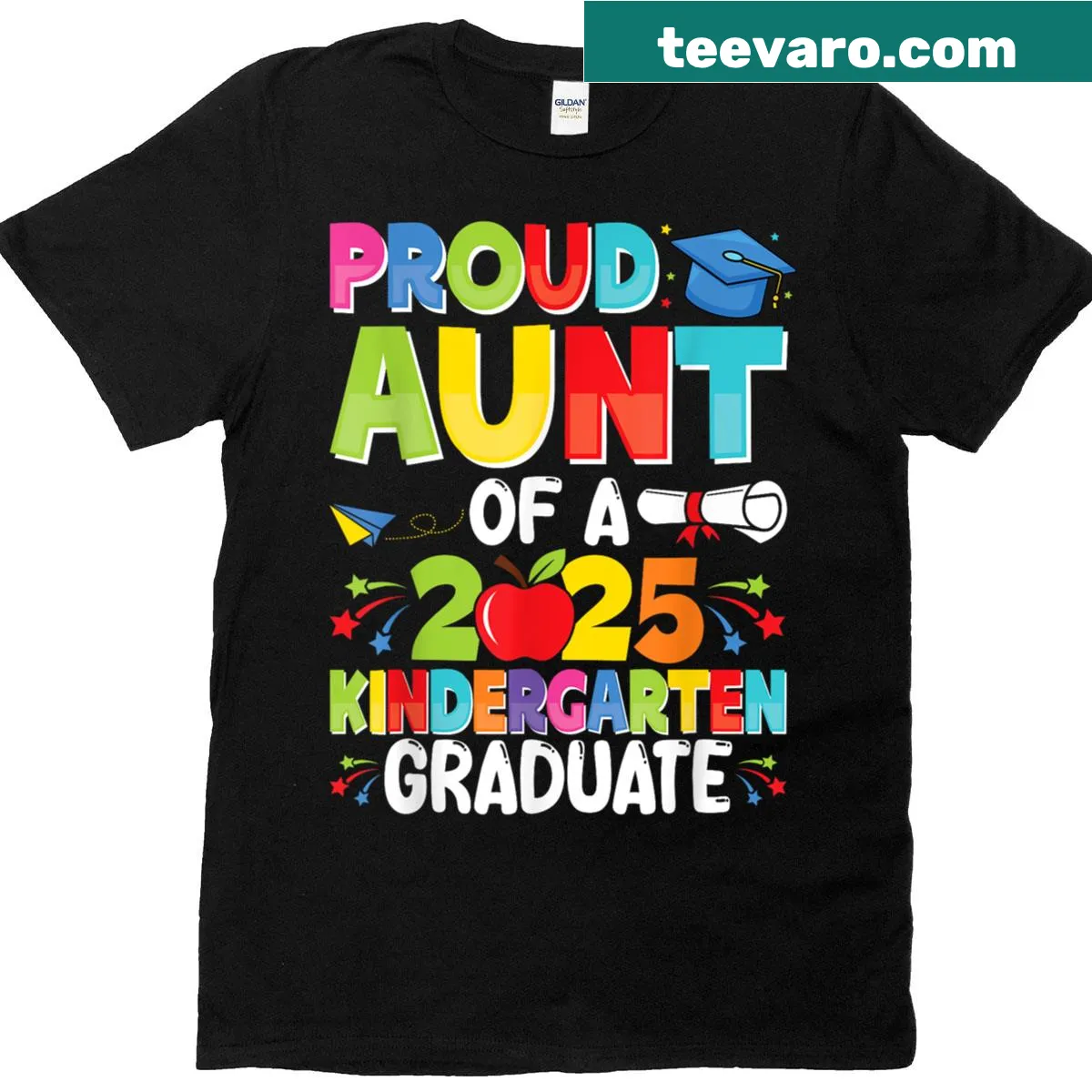 Proud Aunt T-shirt celebrating kindergarten graduation with bold text — on a men's t-shirt