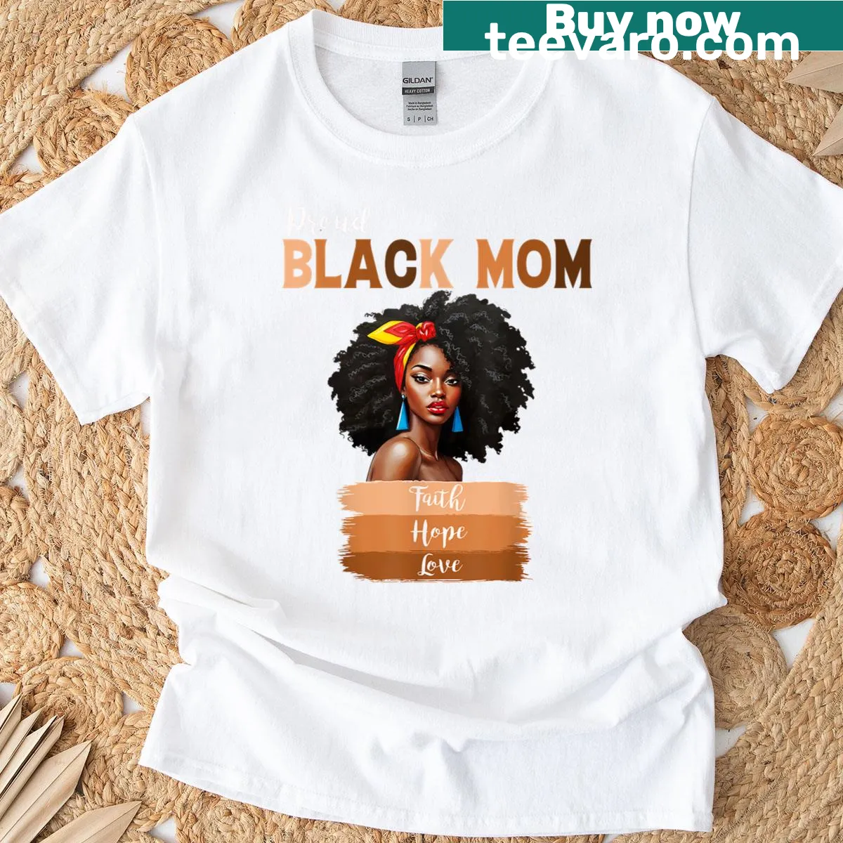 Typography T-shirt that celebrates proud Black moms with a melanin theme. — on a men's t-shirt
