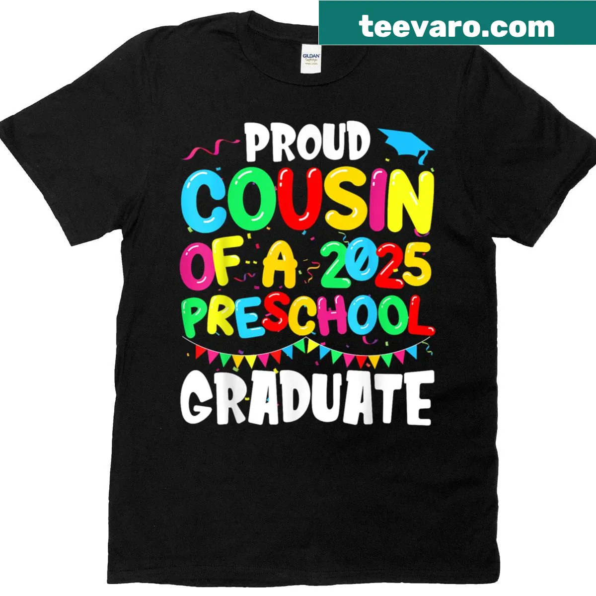 Proud Cousin Class of 2025 Preschool Graduate T-shirt with bold text — on a men's t-shirt
