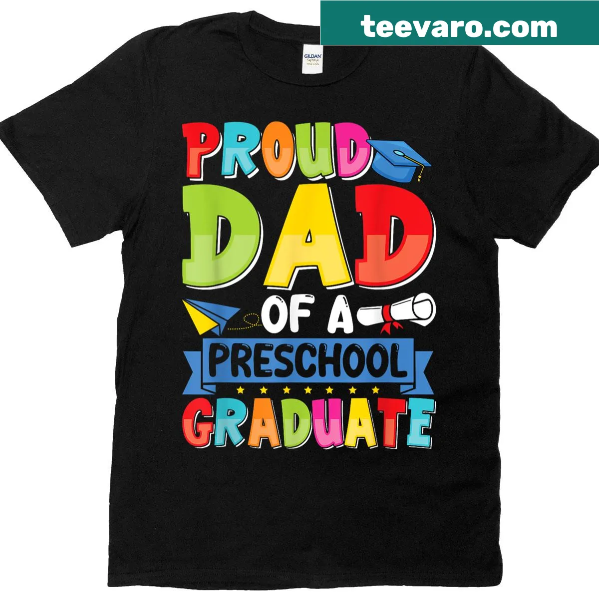 Proud Dad Class of 2025 Preschool Graduate T-shirt with bold text — on a men's t-shirt