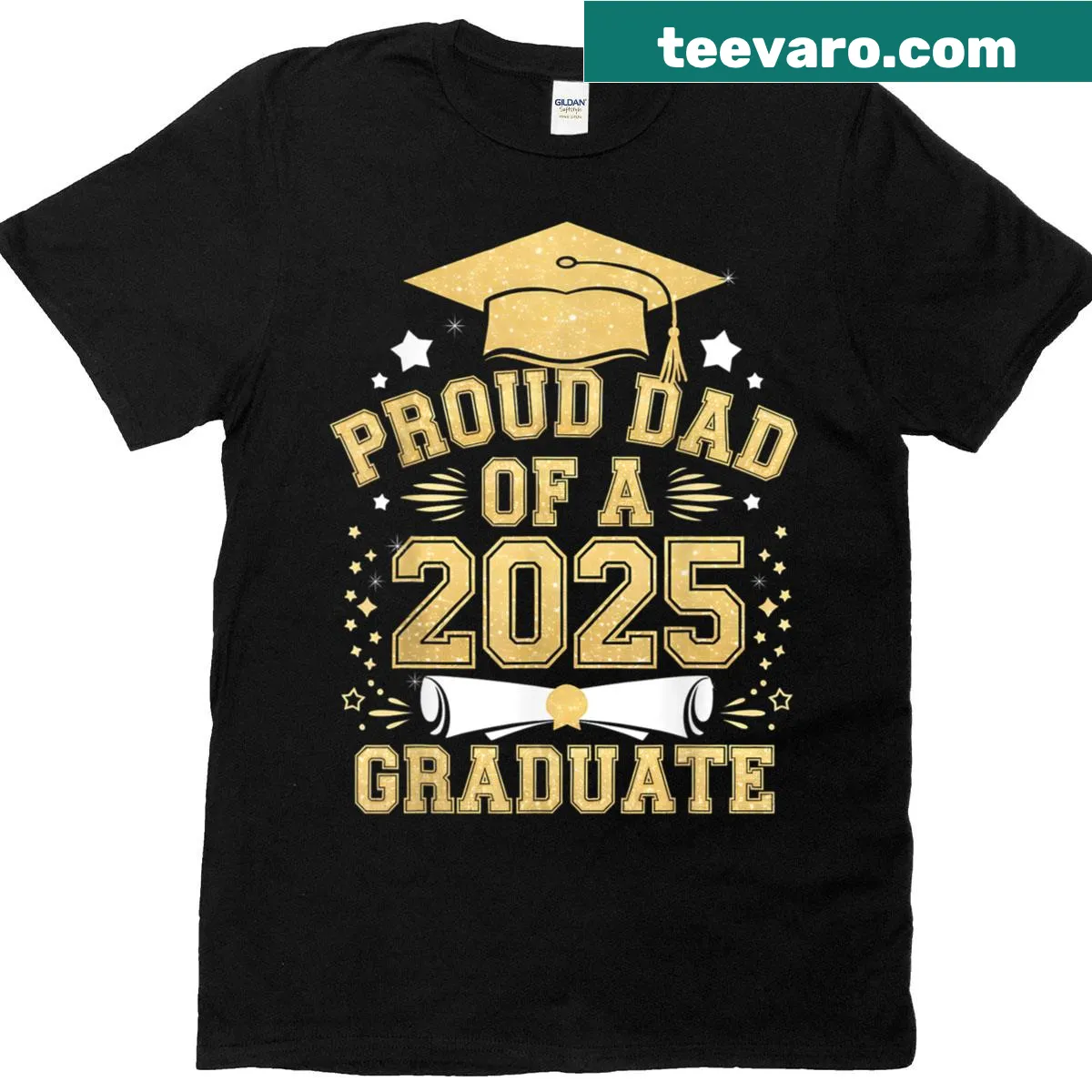 Proud Dad of a 2025 Graduate T-shirt with bold text — on a men's t-shirt