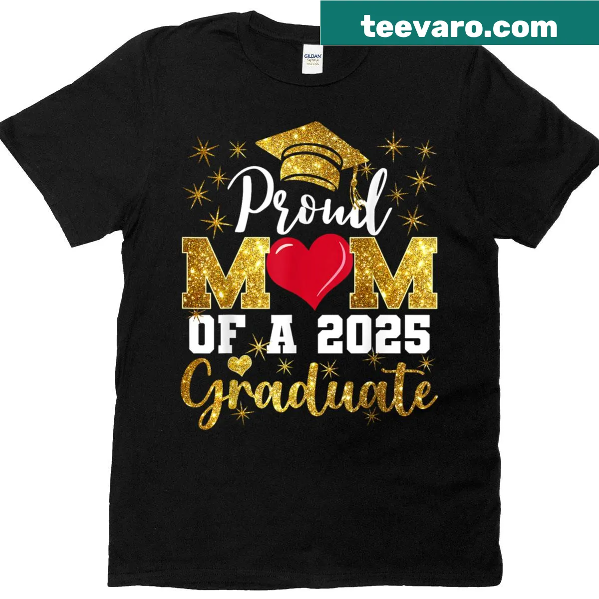 Proud Mom of a Class of 2025 Graduate T-shirt with bold text — on a men's t-shirt