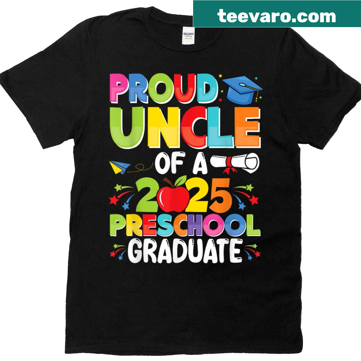Proud Uncle Class of 2025 Preschool Graduate T-shirt with bold text — on a men's t-shirt