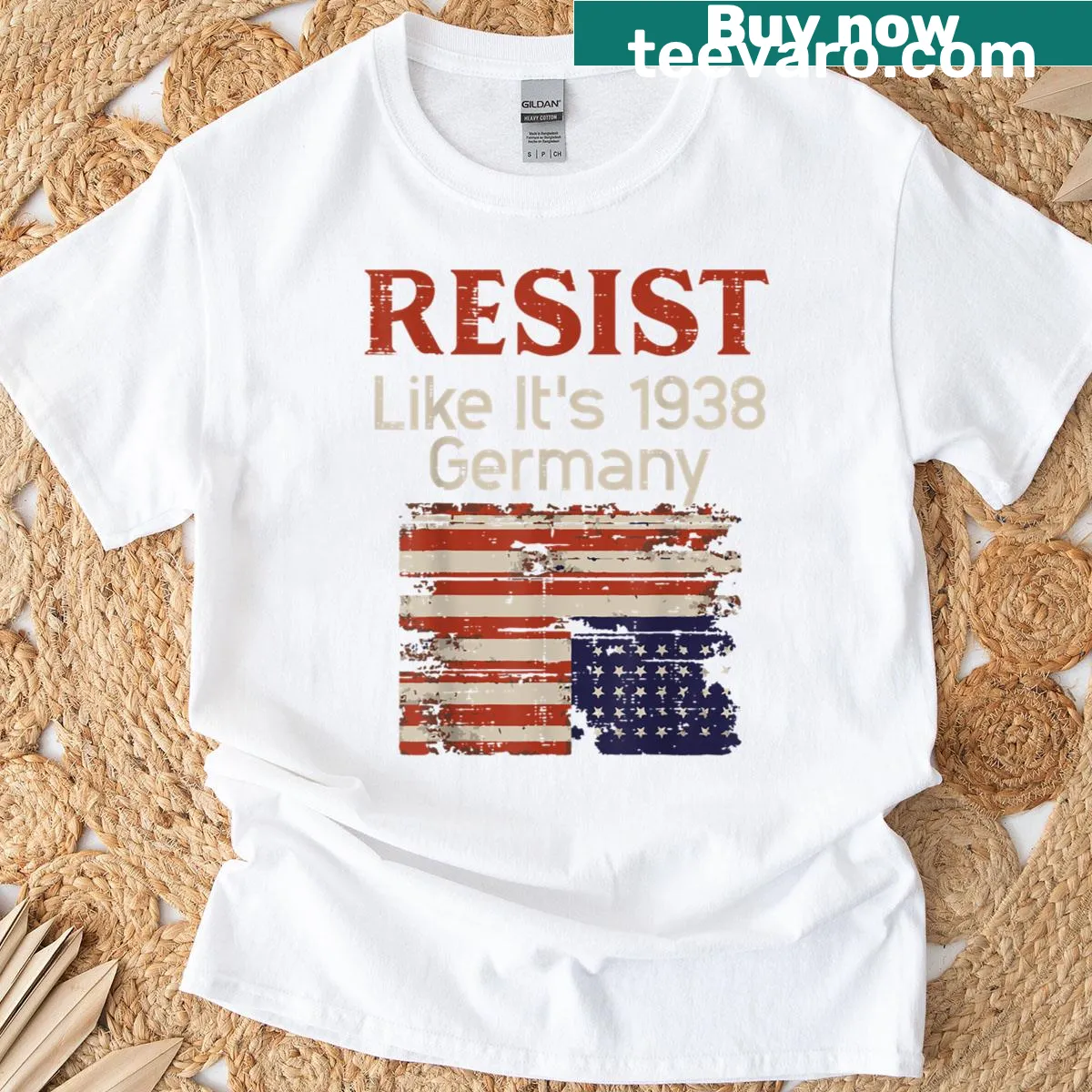 Patriotic t-shirt featuring US flag and equality message — on a men's t-shirt
