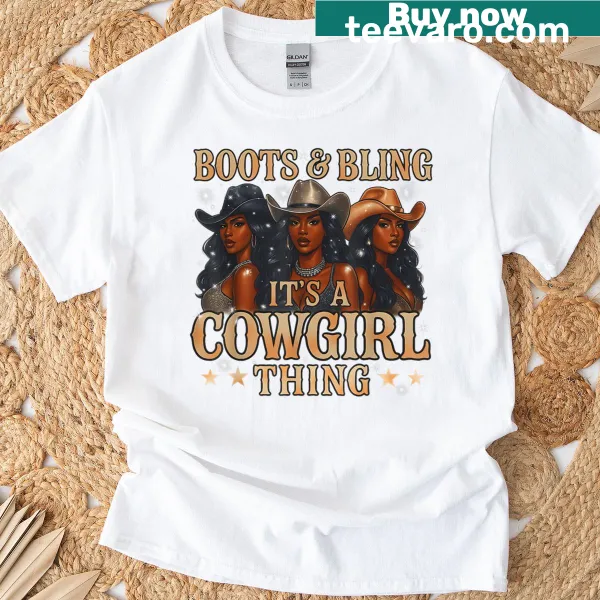 Illustration of cowboy boots with bling on a Cowgirl T-shirt