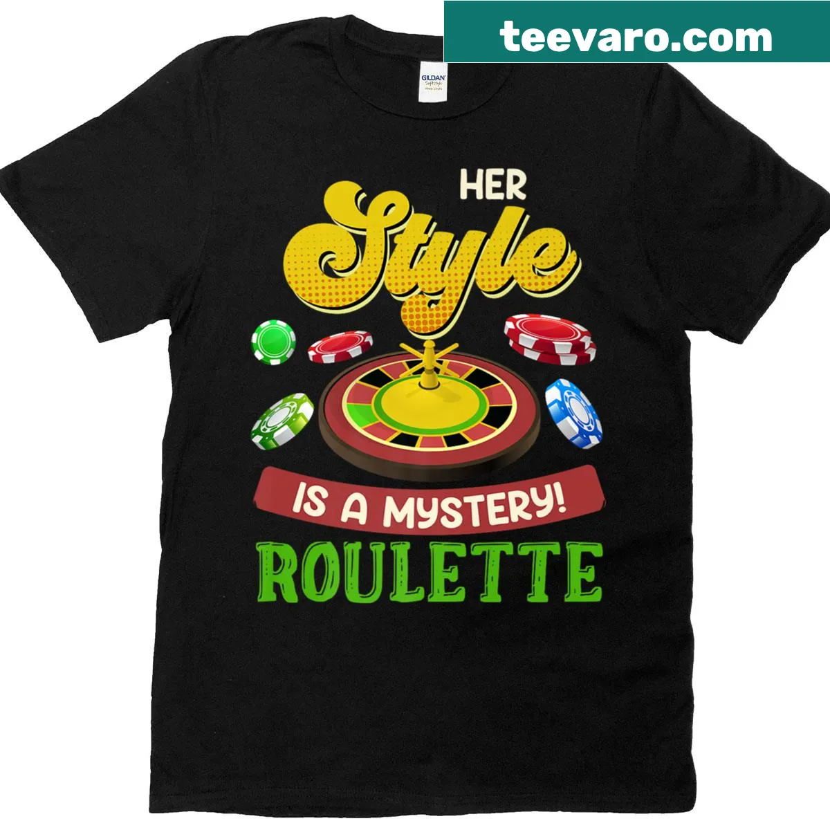 Minimalist typography T-shirt for roulette players — on a men's t-shirt