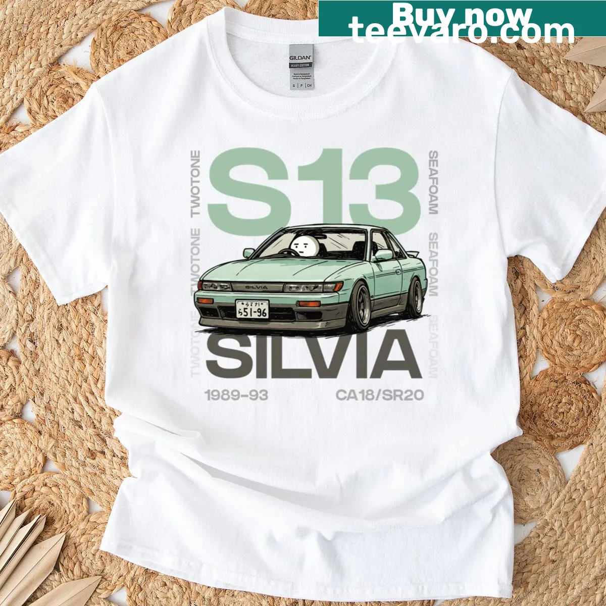 Automotive-themed t-shirt featuring S13 Silvia typography design — on a men's t-shirt