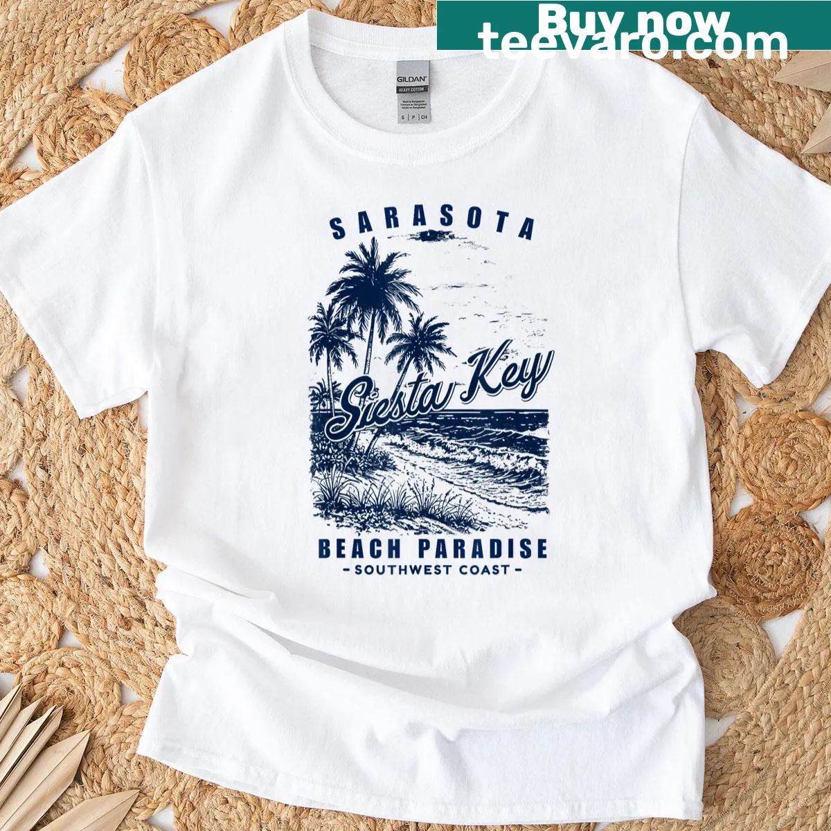 Vintage coastal graphic T-shirt of Sarasota Siesta Key — on a men's t-shirt