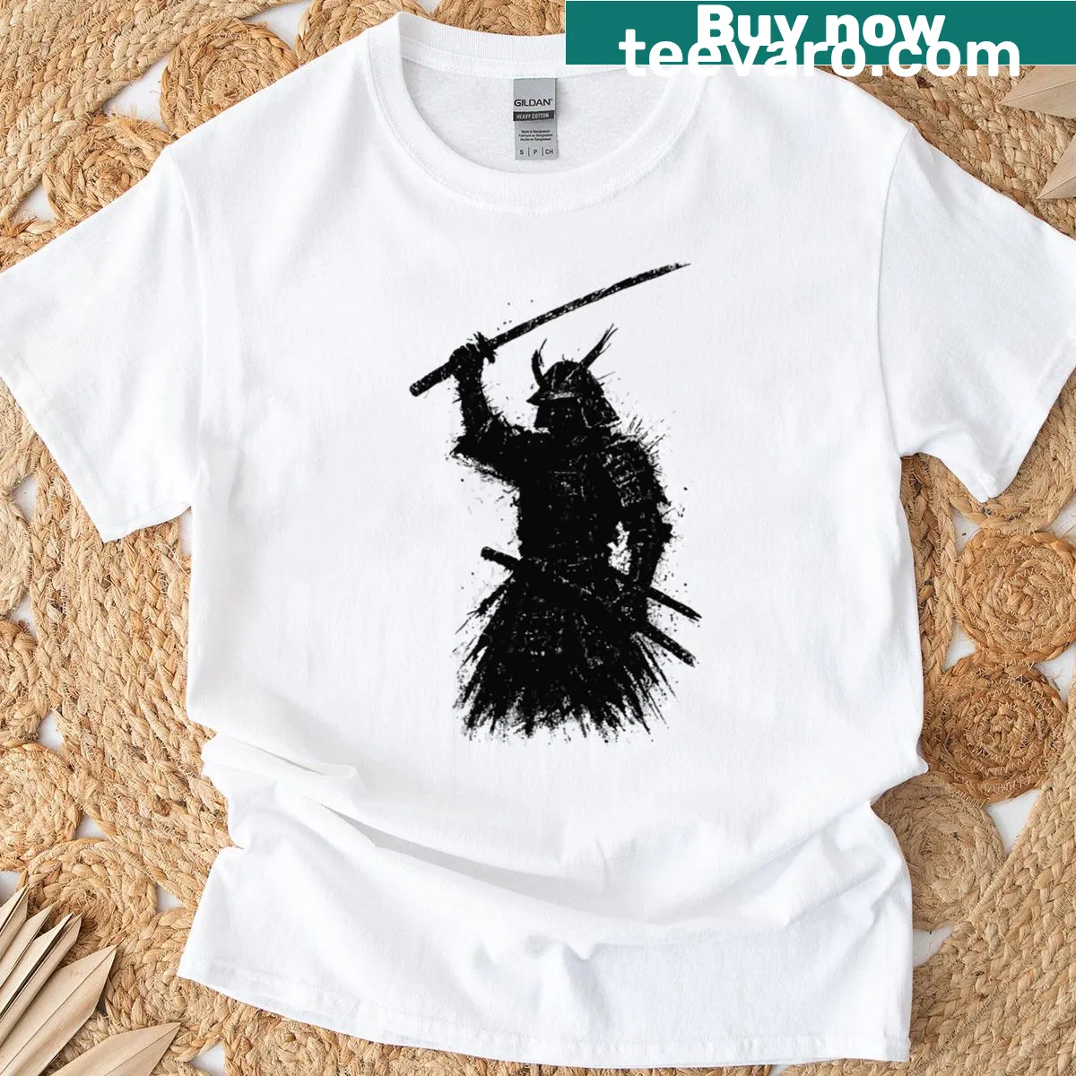 Grunge silhouette T-shirt featuring a samurai design — on a men's t-shirt