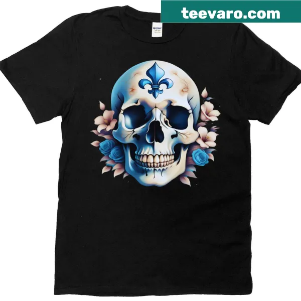 Skull and Fleur De Lys illustration on a t-shirt