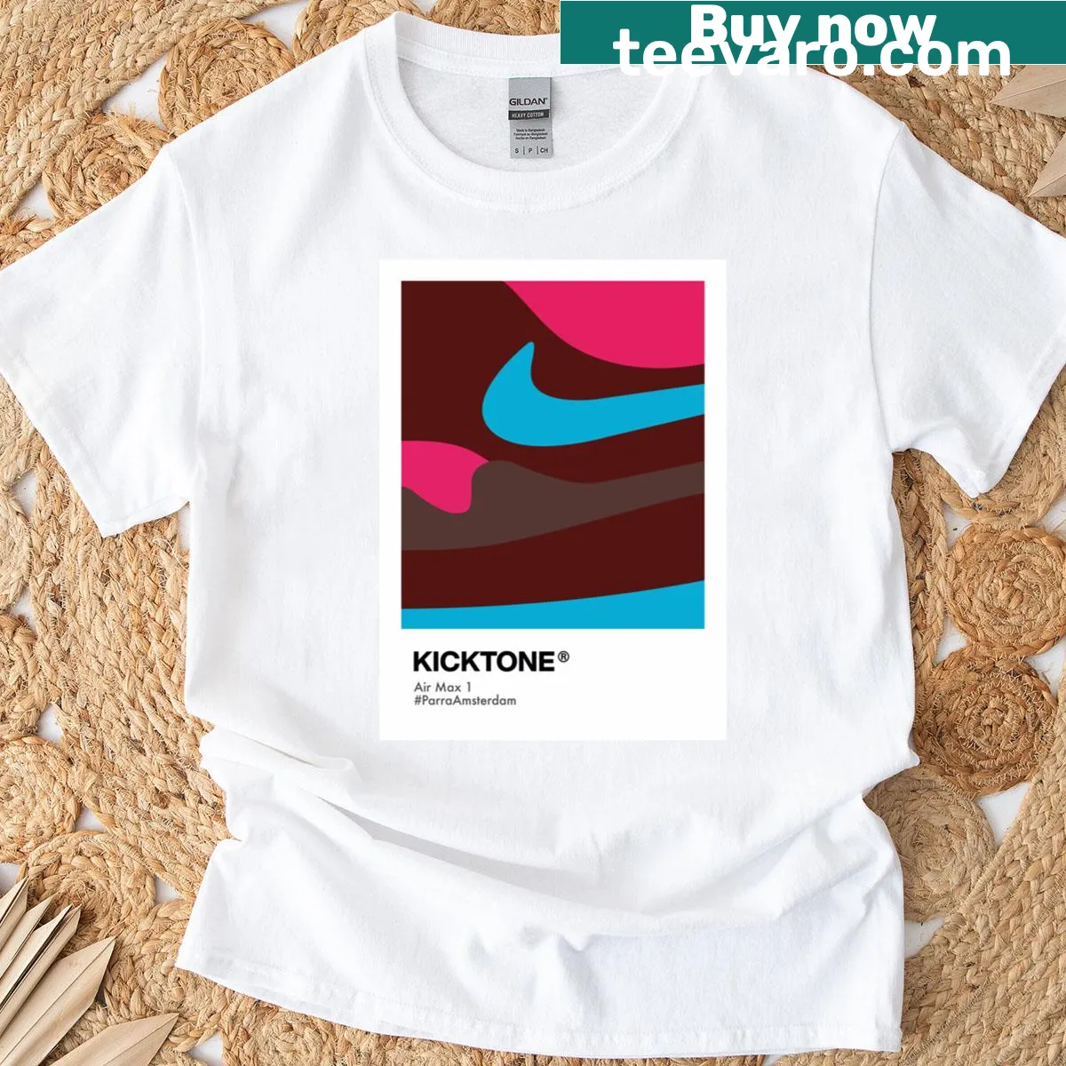 Illustrative T-shirt featuring Air Max 1 sneaker art — on a men's t-shirt