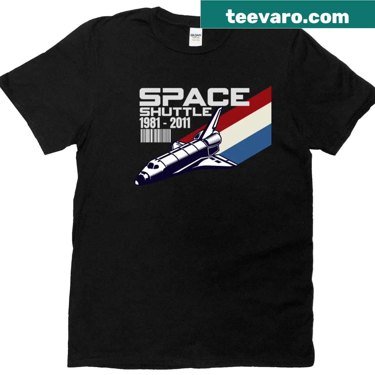 Illustrated Space Shuttle T-shirt representing the American space program — on a men's t-shirt