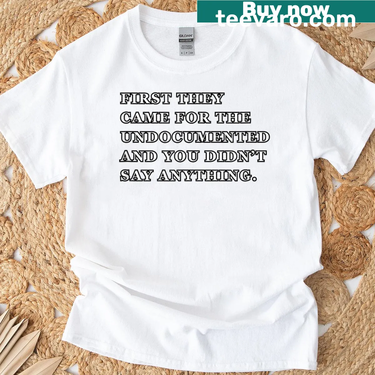 T-shirt with the phrase 'First They Came' promoting awareness and solidarity. — on a men's t-shirt