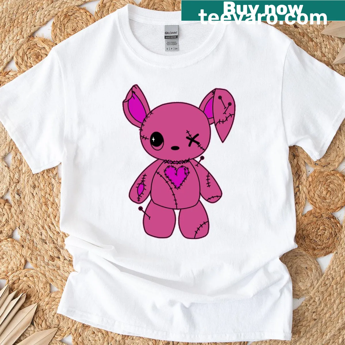 Illustrated pink bunny design on a children's T-shirt — on a men's t-shirt