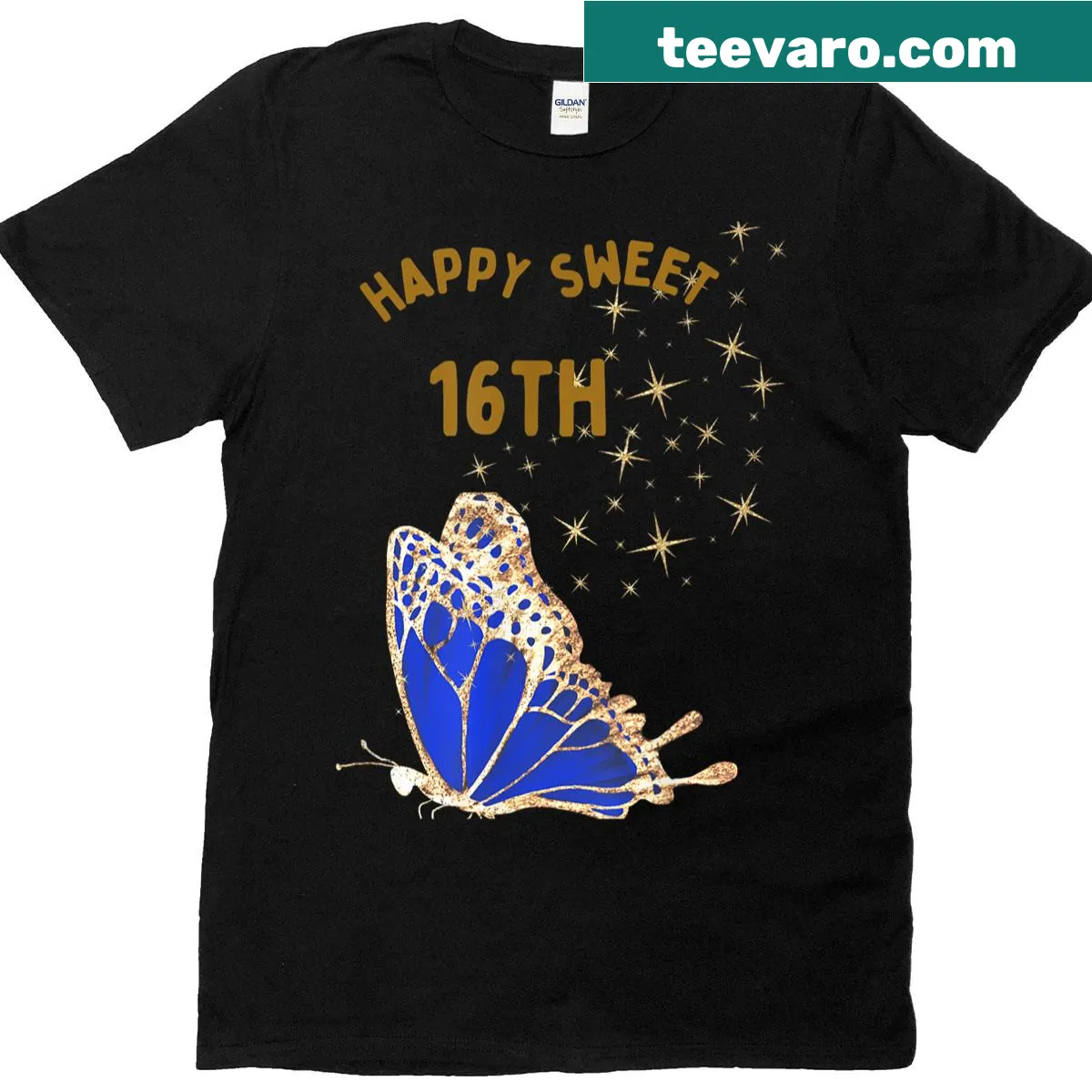 Celebratory 'Sweet 16' text on a birthday-themed t-shirt — on a men's t-shirt