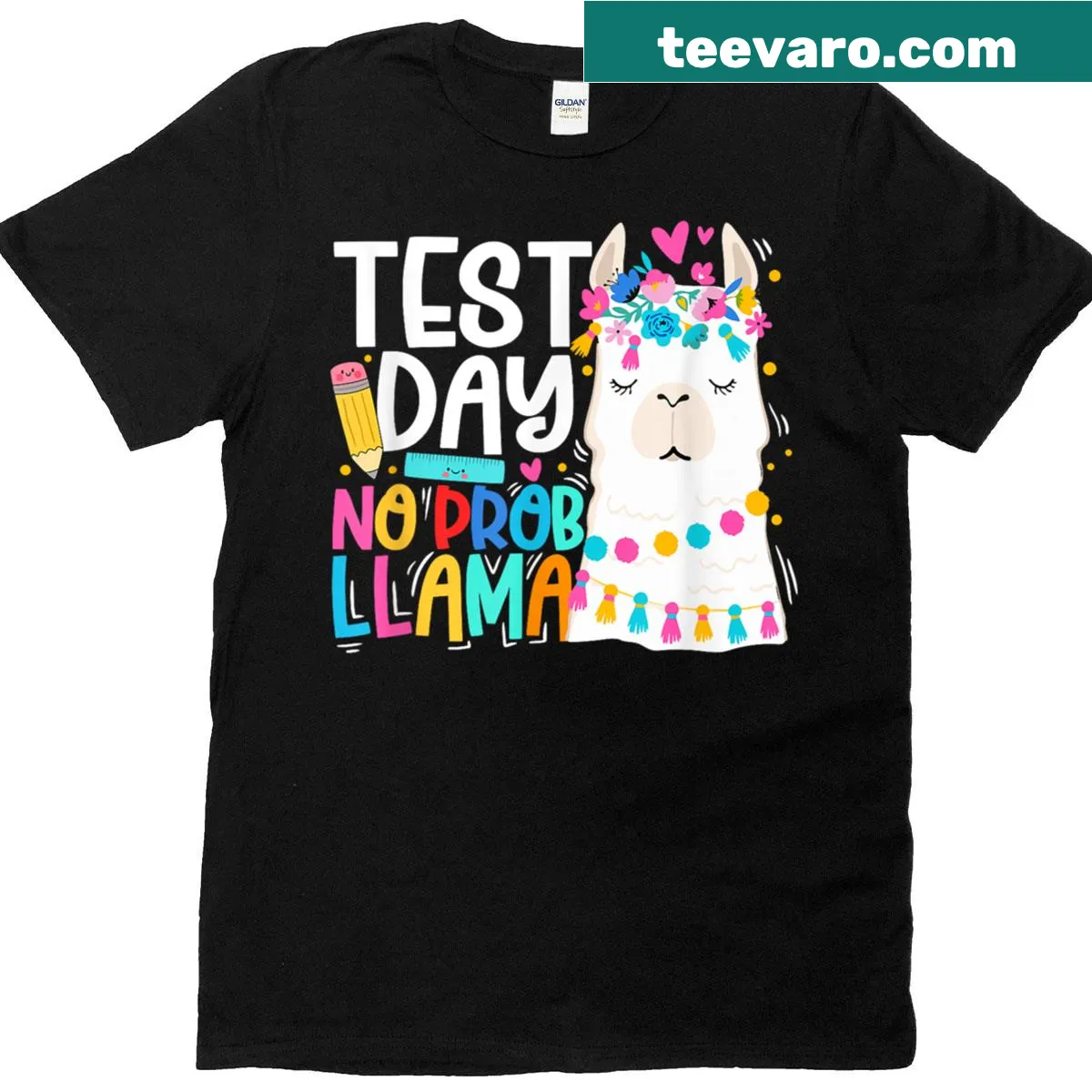 Funny teacher T-shirt with 'No Prob Llama' text for test day — on a men's t-shirt