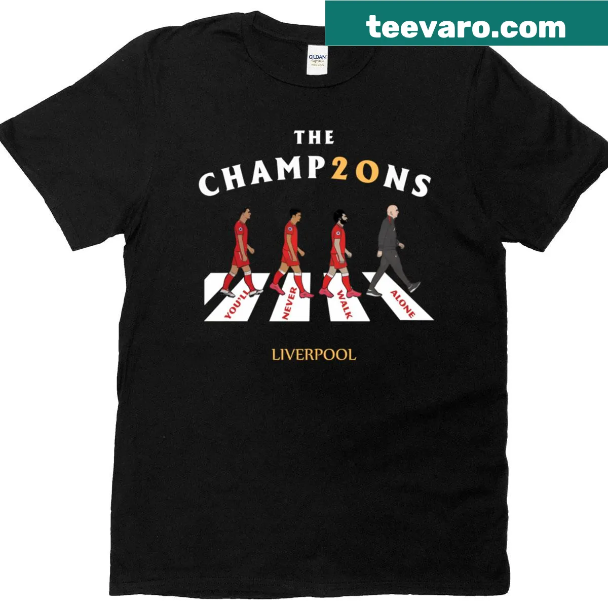 Liverpool Football fan T-shirt with 'The Champions' text — on a men's t-shirt