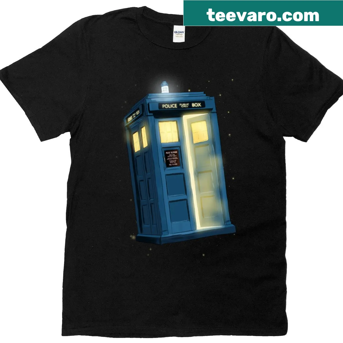 Iconic TARDIS graphic on a T-shirt — on a men's t-shirt