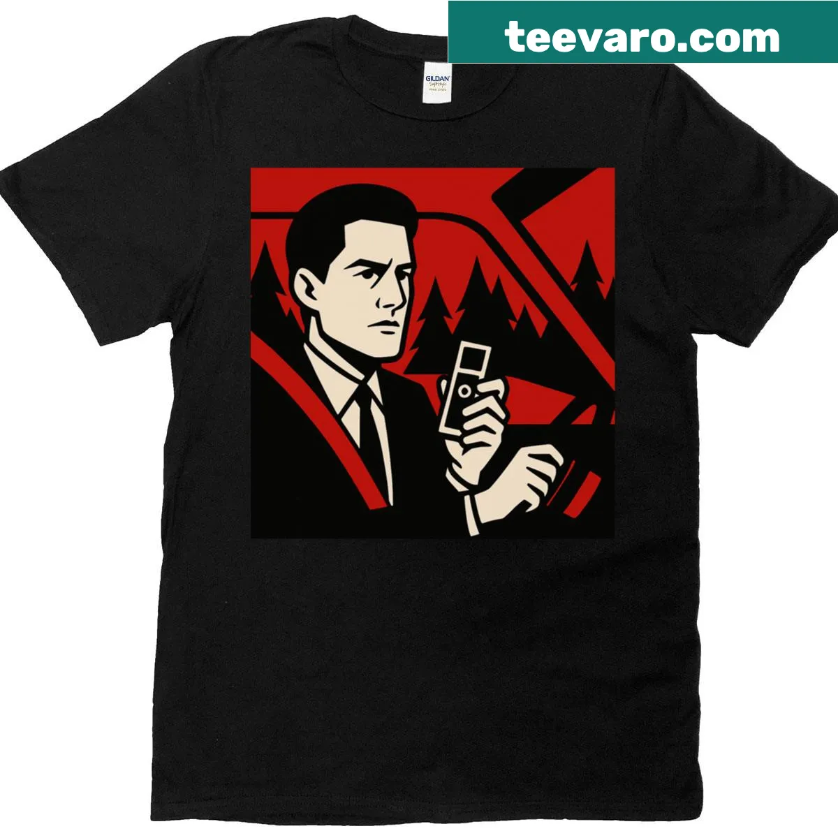 Minimalist line-art T-shirt featuring a noir agent design — on a men's t-shirt
