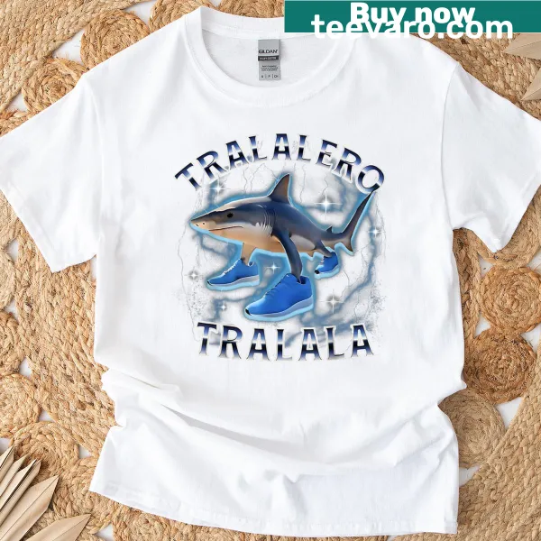 Playful T-shirt featuring a shark meme design with Italian humor