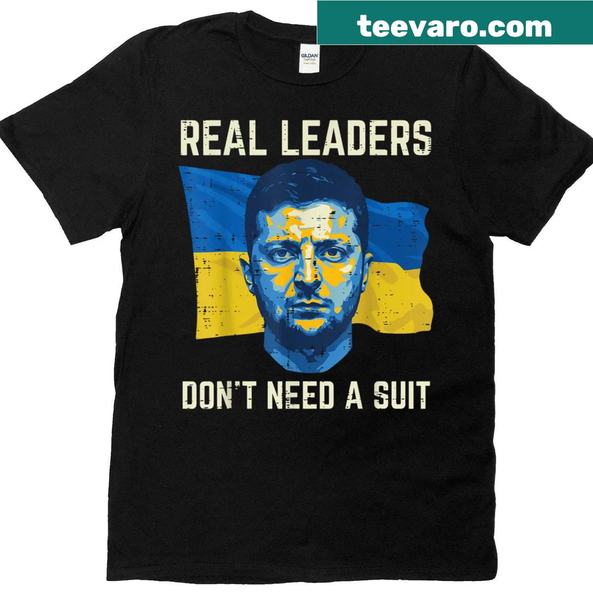 T-shirt with the phrase 'Real Leaders Don't Need a Suit' — on a men's t-shirt