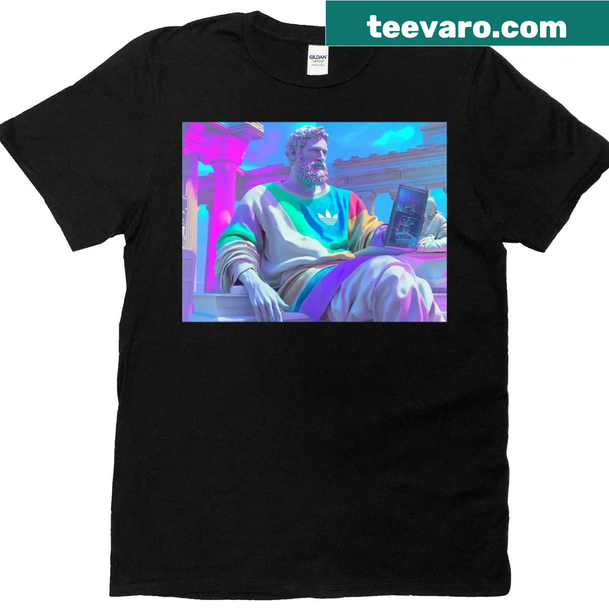 Oversized T-shirt with vaporwave silhouette of a Greek philosopher — on a men's t-shirt