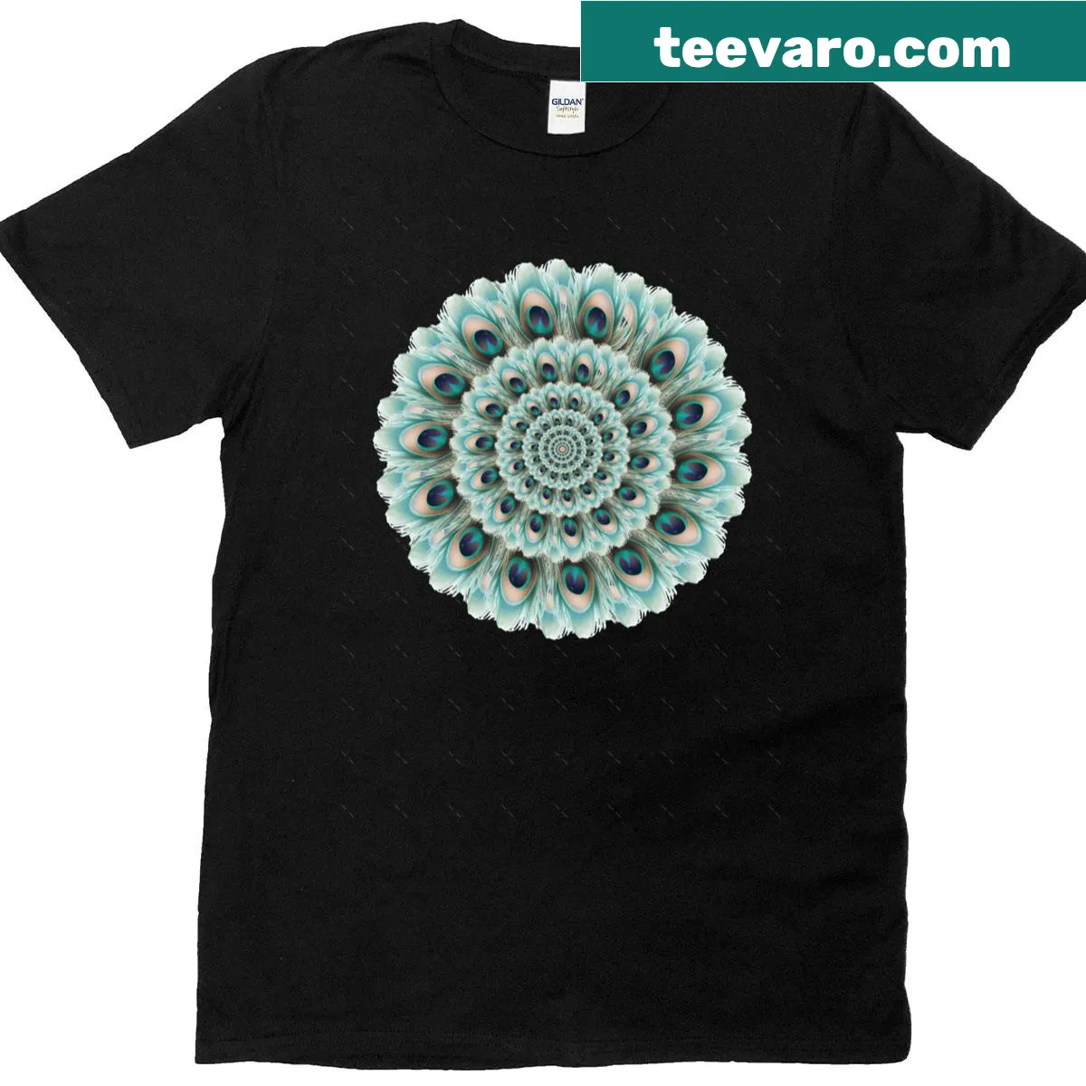 Oversized T-shirt with a mandala design featuring peacock feathers — on a men's t-shirt