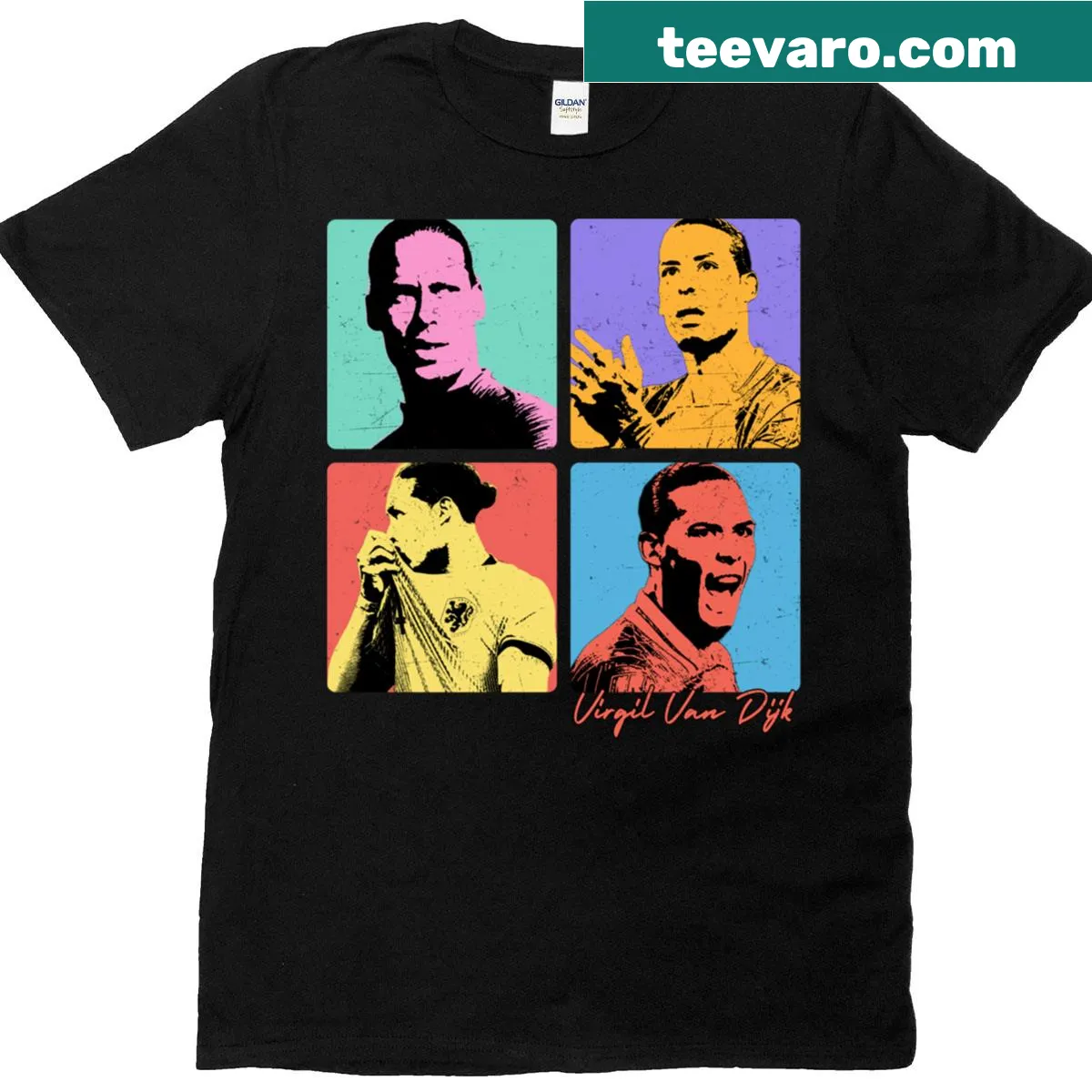Pop art collage t-shirt featuring Virgil Van Dijk — on a men's t-shirt