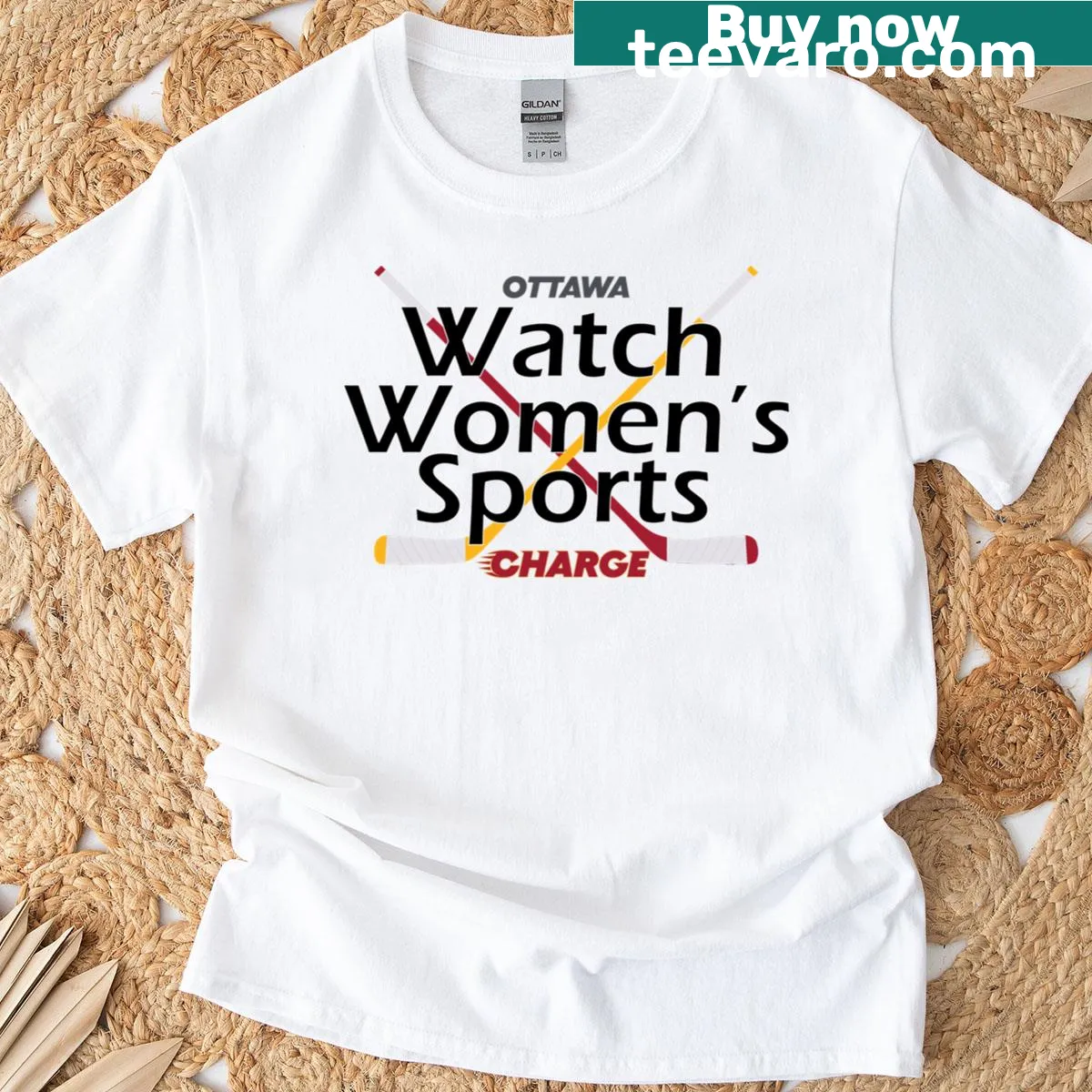 T-shirt supporting women's hockey with 'Watch Womens Sports Ottawa Charge.' — on a men's t-shirt
