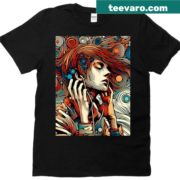 Illustrated graphic of the phrase 'Whispers Of The Cosmic Mind' on a t-shirt