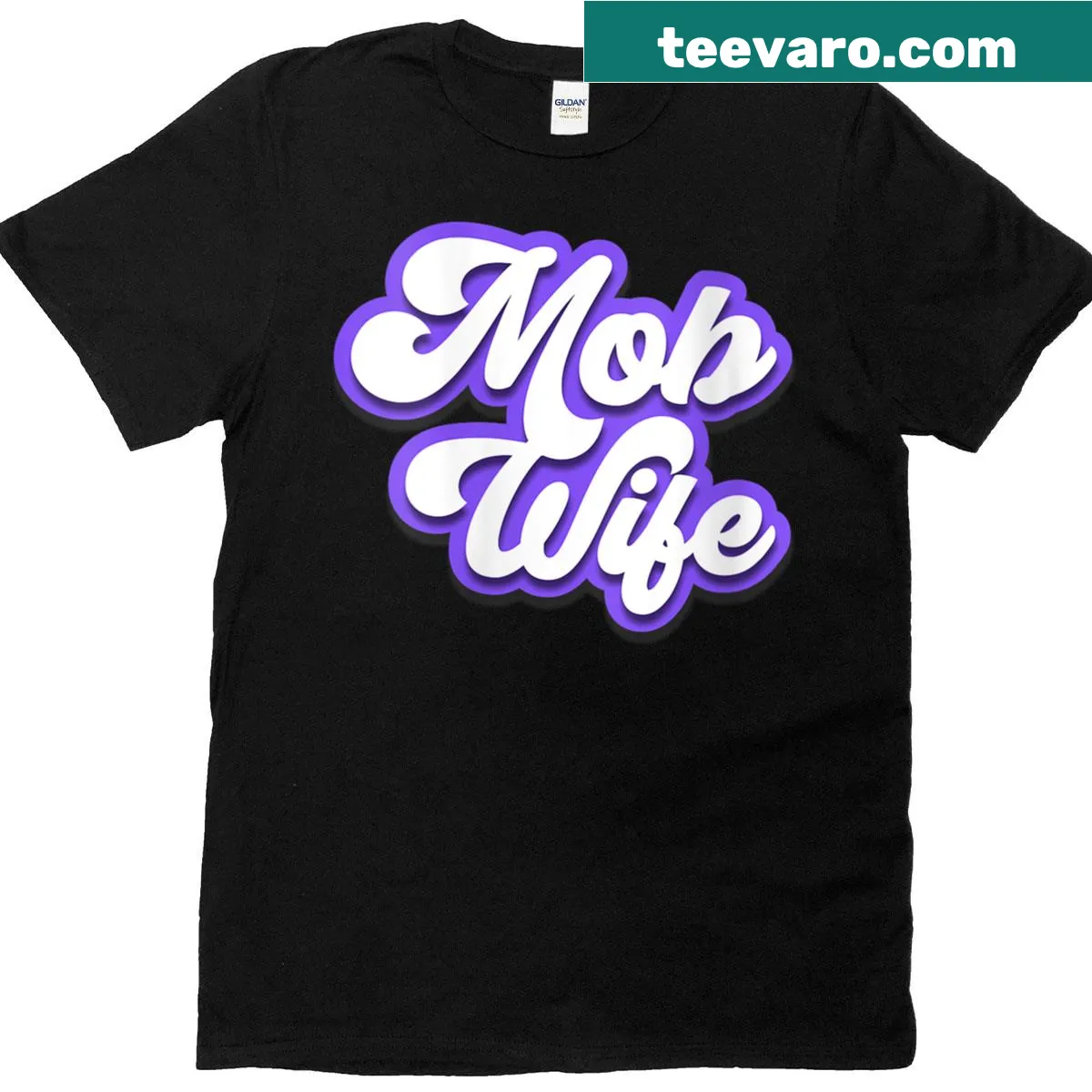 Cartoon-style T-shirt depicting a playful Mob Wife graphic. — on a men's t-shirt