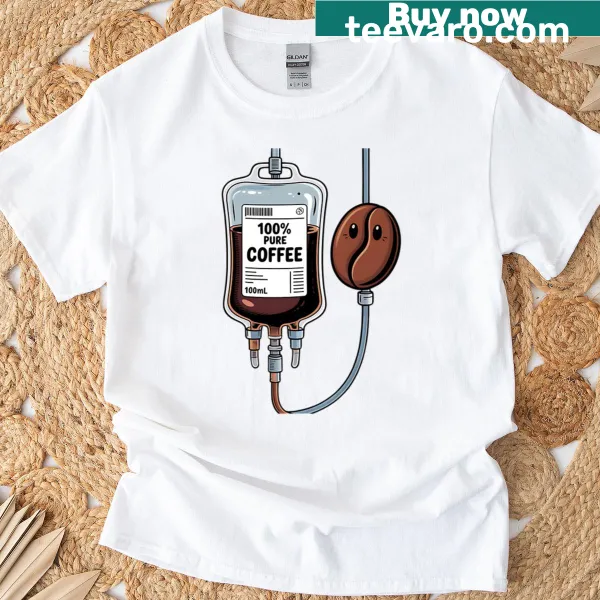 T-shirt with typography stating '100% Pure Coffee' for coffee lovers